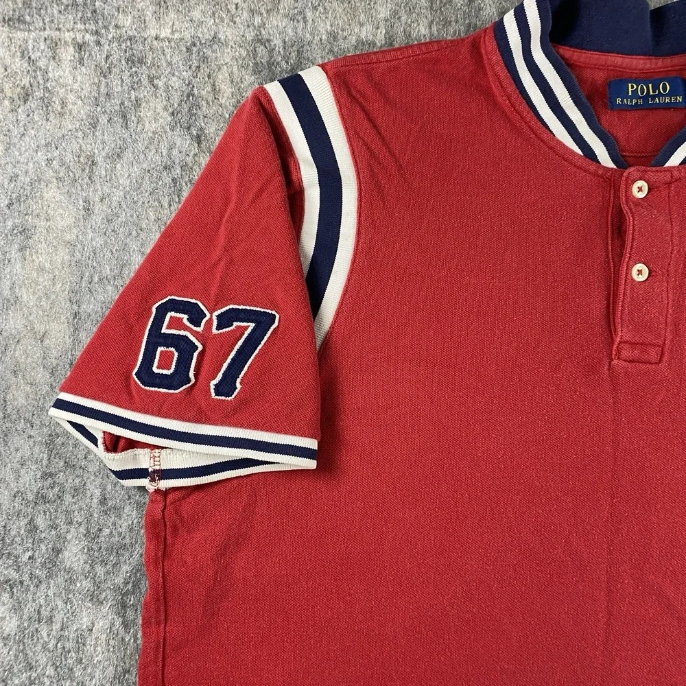 Vintage Polo Ralph Lauren Script Logo Shirt‎ Men's Large Red Short Sleeve #67